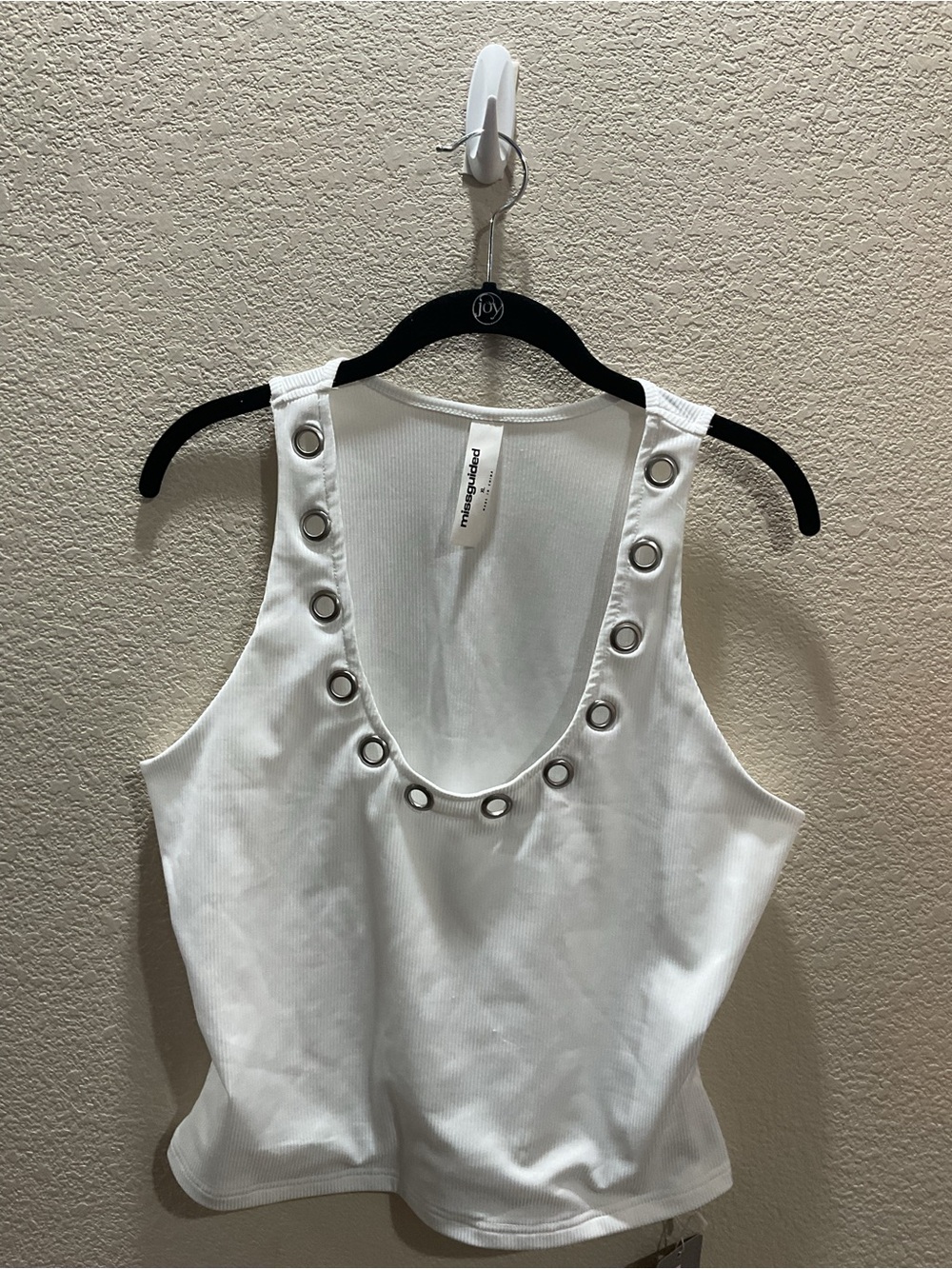 Missguided White Ribbed Grommet-Trim Tank
